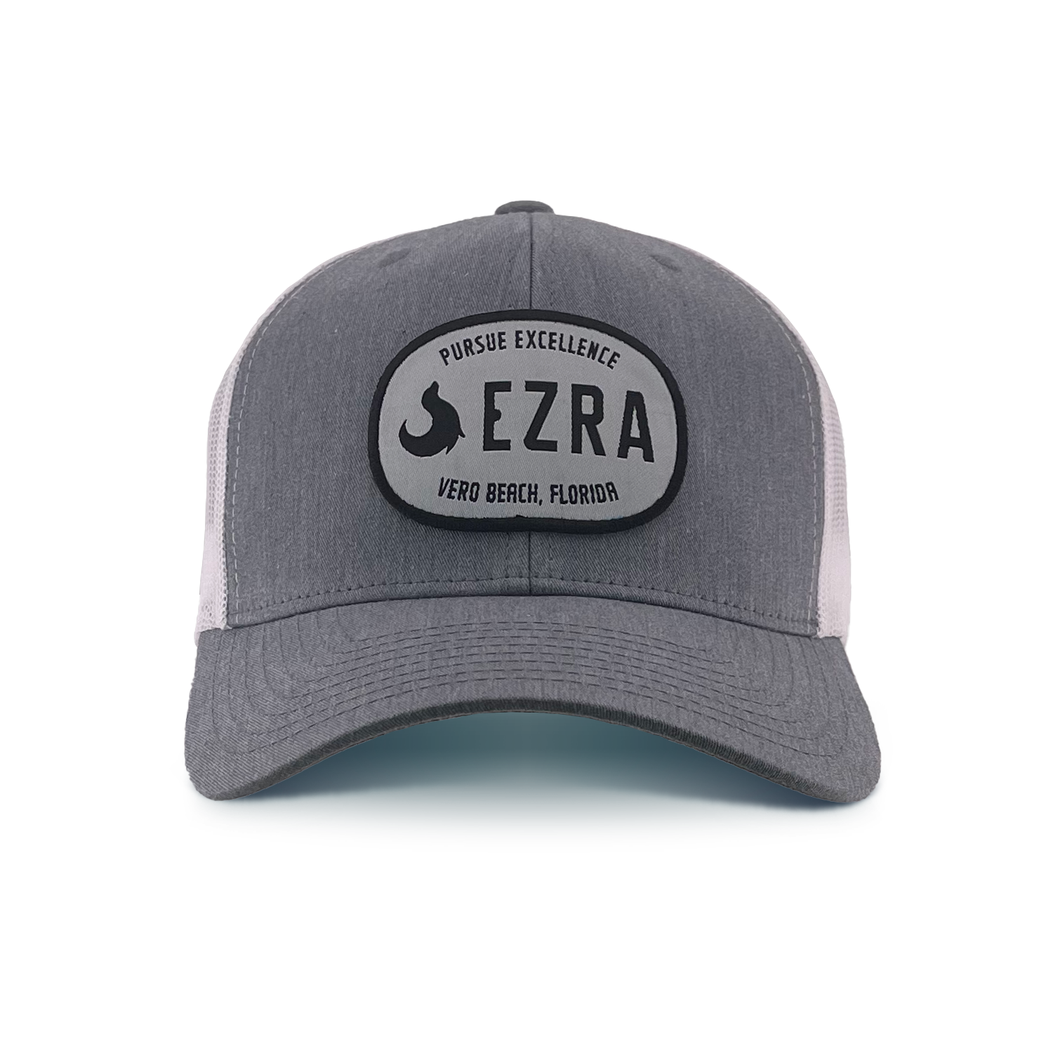 Gray cap with Ezra logo and text on a white background